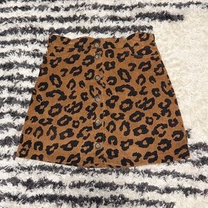 Blu Pepper Leopard Print Corduroy Button-Down Lined Mini Skirt Size Medium